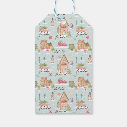 甘いおもしろい水色ジンジャーブレッドキャンディタウン ギフトタグ (裏面)