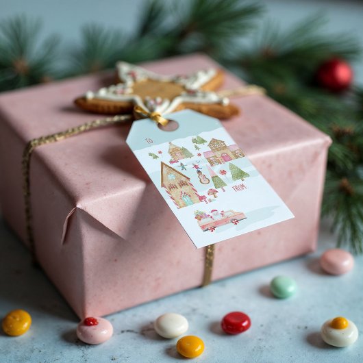 甘いおもしろい水色ジンジャーブレッドキャンディタウン ギフトタグ