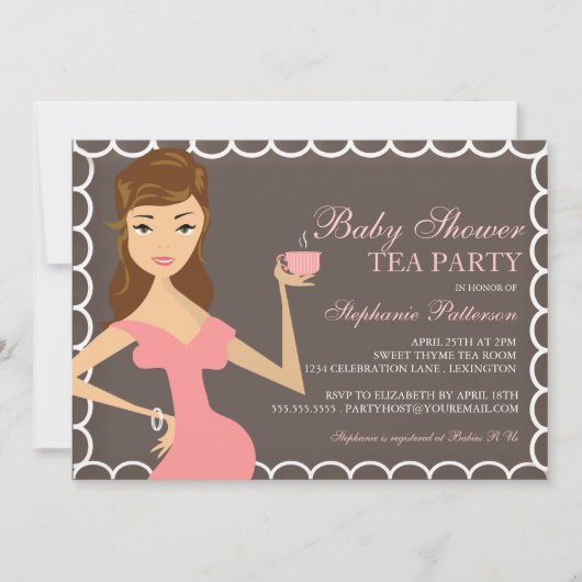 甘いお母さんのベビーシャワーの茶パーティの招待状のピンク 招待状 (正面)