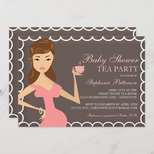 甘いお母さんのベビーシャワーの茶パーティの招待状のピンク 招待状 (正面/裏面)