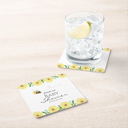 甘いお洒落はちみつ蜂の赤ちゃんシャワー スクエアペーパーコースター (インサイチュ)