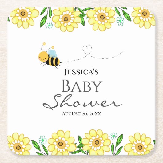 甘いお洒落はちみつ蜂の赤ちゃんシャワー スクエアペーパーコースター (正面)