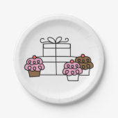 甘いお祝いカップケーキとギフトボックス ペーパープレート (正面)