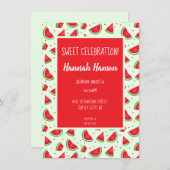 甘いお祝いスイカパターンライトグリーン 招待状 (正面/裏面)