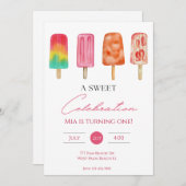 甘いお祝いモダン誕生日 招待状 (正面/裏面)