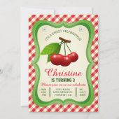 甘いお祝い |さくらんぼ誕生日招待状 招待状 (正面)