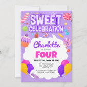 甘いお祝い：キャンディランドの誕生日パーティー 招待状 (正面)