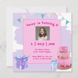 甘いお祝い:パープルピンク誕生日招待状 招待状