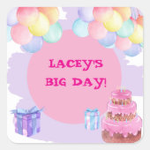 甘いお祝い：パープル誕生日 スクエアシール (正面)