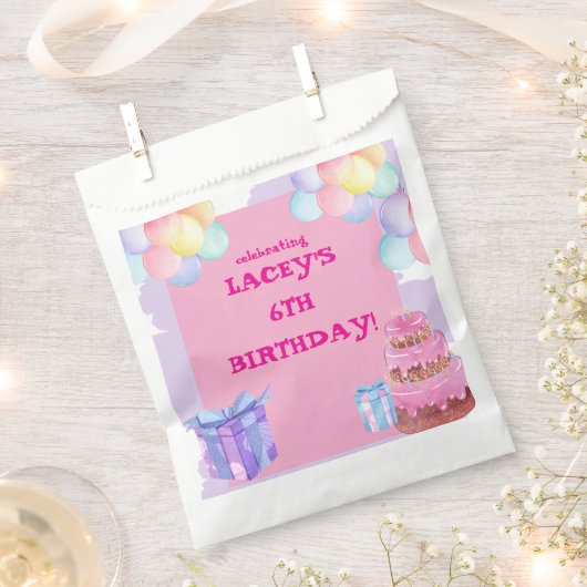 甘いお祝い：紫とピンクの誕生日 フェイバーバッグ (クリップ留めされた状態)