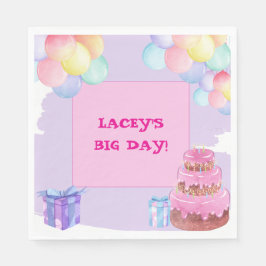 甘いお祝い:紫の誕生日紙ナプキン スタンダードランチョンナプキン