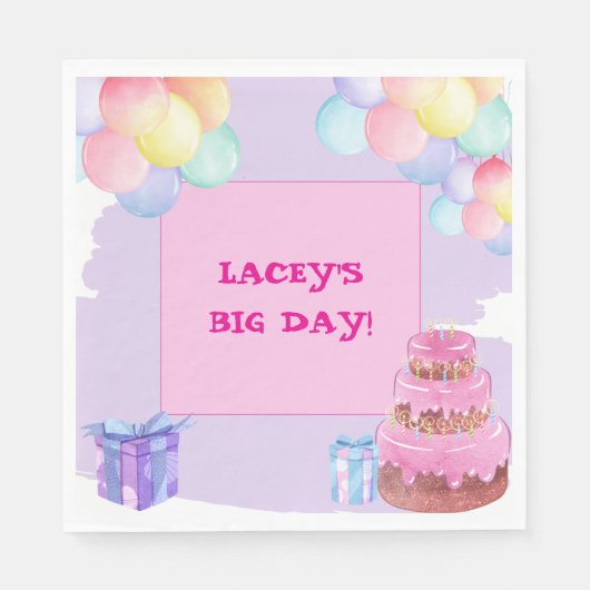 甘いお祝い：紫の誕生日紙ナプキン スタンダードランチョンナプキン (正面)