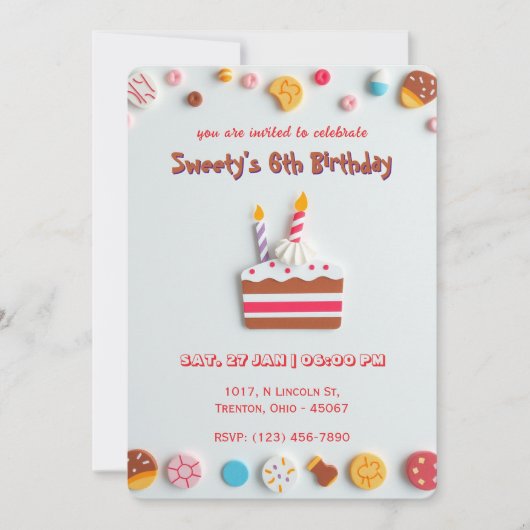 甘いお祝い 誕生日招待状 招待状 (正面)