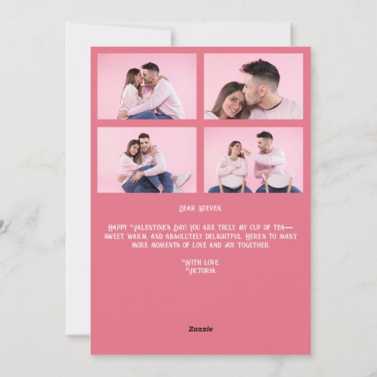 甘いお茶の杯のパーソナライズされた写真バレンタインデー シーズンカード (裏面)