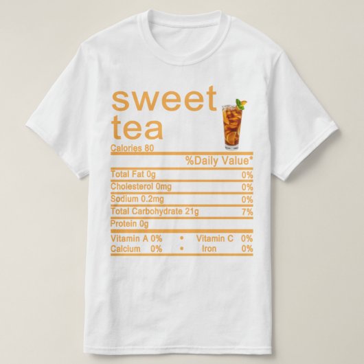 甘いお茶の栄養ファクトラベル Tシャツ (デザイン正面)