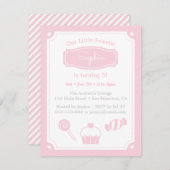 甘いお菓子とカップケーキ、女の子の誕生日パーティー 招待状 (正面/裏面)