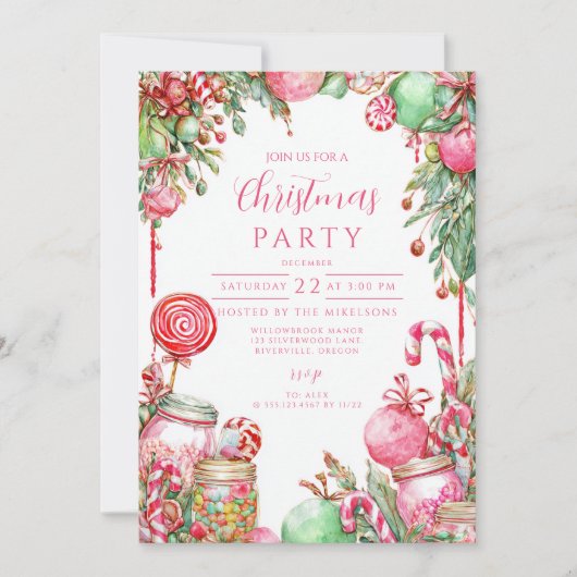 甘いお菓子のクリスマスクリスマス 招待状 (正面)