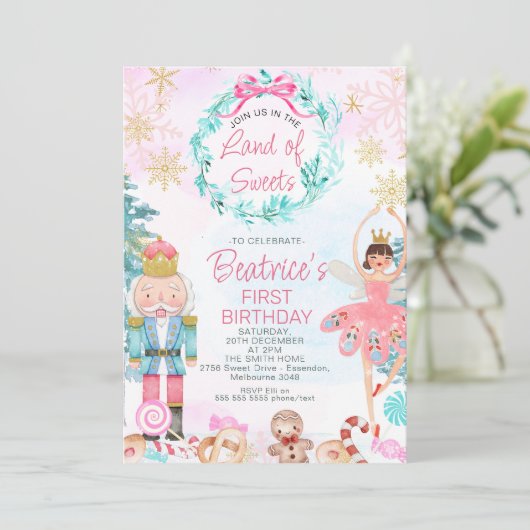 甘いお菓子のシュガープラム妖精の土地誕生日 招待状 (スタンド正面)