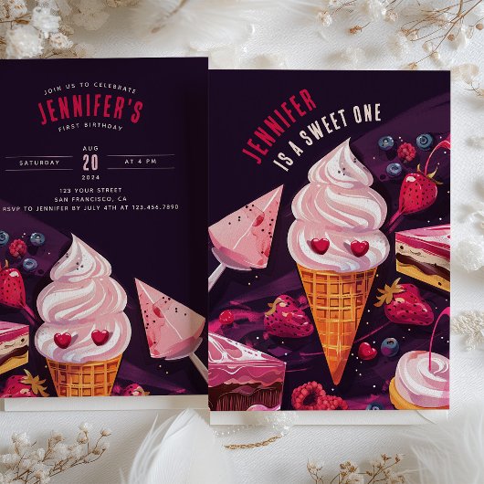 甘いお菓子の喜び - 遊び心あふれるファーストバースデー 招待状