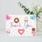 甘いお菓子ふりかけるドーナツ赤ちゃんシャワーありがとう サンキューカード (スタンド正面)