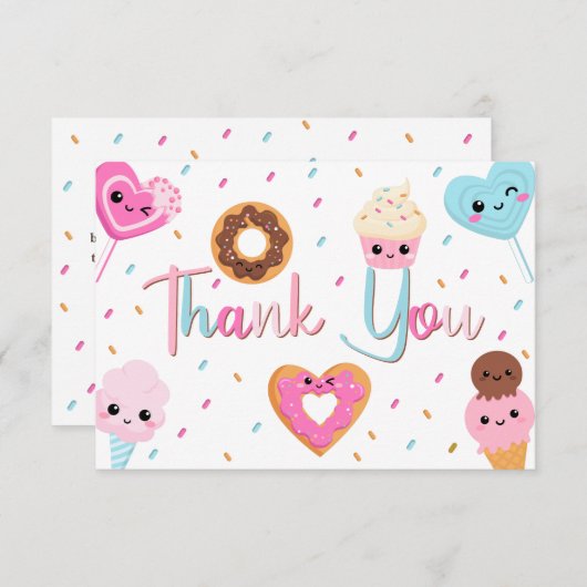 甘いお菓子ふりかけるドーナツ赤ちゃんシャワーありがとう サンキューカード (正面/裏面)