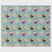 甘いお菓子カップケーキバレンタインのパターン ラッピングペーパー (フラット)