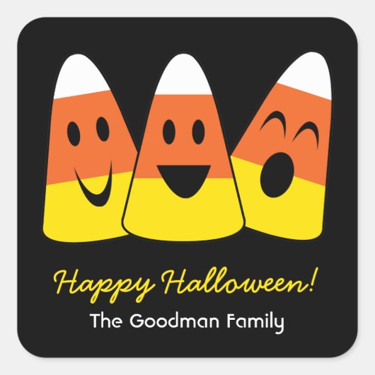 甘いお菓子コーンおもしろいかわいいハロウィーンメッセージカード スクエアシール (正面)