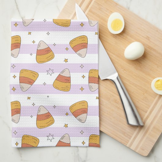 甘いお菓子コーン&スターズハロウィンパターン キッチンタオル (四つ折り)