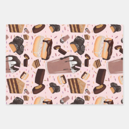 甘いお菓子チョコレートドーナツモカピーナッツバター ラッピングペーパーシート