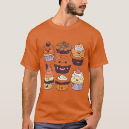 甘いお菓子ハロウィーンカップケーキオレンジ色Tシャツ Tシャツ