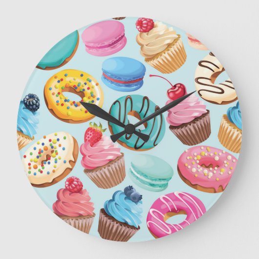 甘いお菓子：喜びのパターン。 ラージ壁時計 (正面)