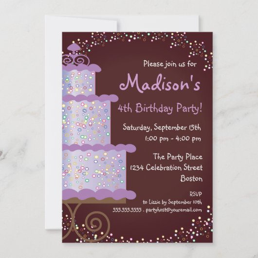 甘いお誕生日ケーキの誕生日のパーティの招待状 招待状 (正面)