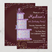 甘いお誕生日ケーキの誕生日のパーティの招待状 招待状 (正面/裏面)