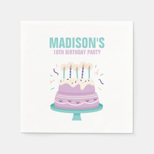 甘いお誕生日ケーキ子供の誕生日パーティー スタンダードカクテルナプキン (正面)