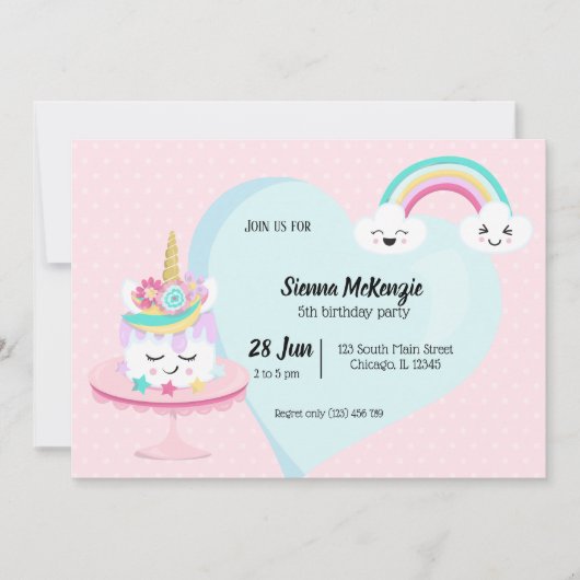 甘いお誕生日ケーキ – 背景色を選択 招待状 (正面)