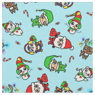 甘いかわいいのクリスマスのキャラクターパターン ファブリック