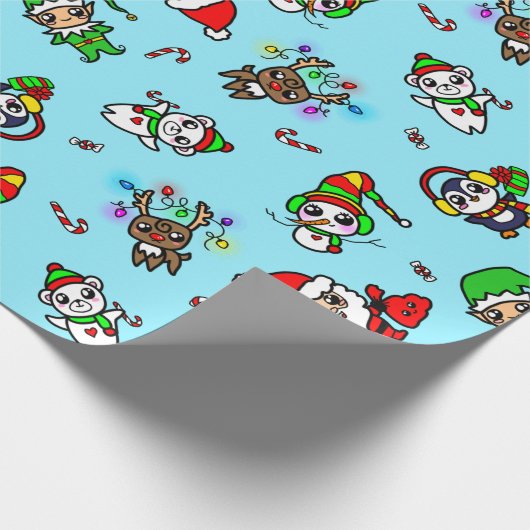 甘いかわいいのクリスマスのキャラクターパターン ラッピングペーパー (角)