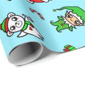 甘いかわいいのクリスマスのキャラクターパターン ラッピングペーパー (ロールコーナー)