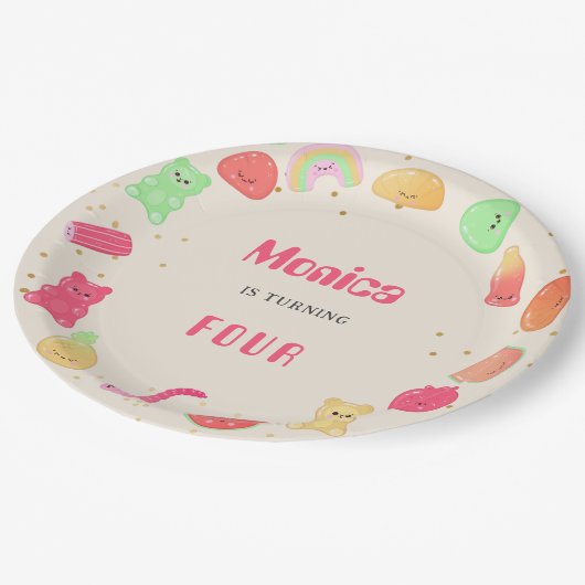 甘いかわいいグミキャンディ誕生日 ペーパープレート (アングル)