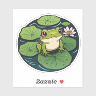 甘いかわいいリリーパッドステッカーのカエル，かわいいカエル シール