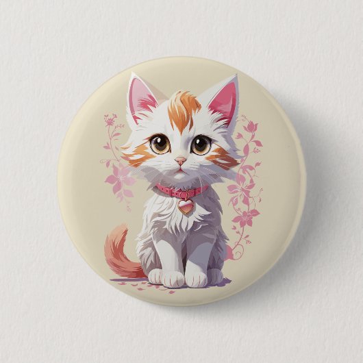 甘いかわいい猫と大きな目 缶バッジ (正面)