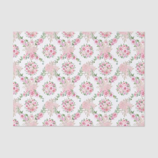 甘いかわいらしピンクの花デコップパターン 薄葉紙 (正面)