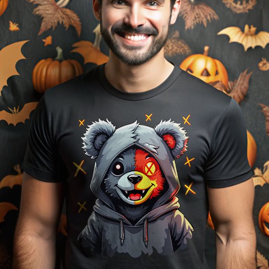 甘いが不気味なデュアルフェイステディベアのハロウィーン Tシャツ