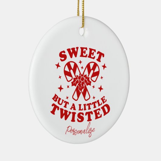 甘いが少しツイスト引用文赤キャンディーケーン セラミックオーナメント (右)