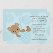 甘いくまの傘の男の子のベビーシャワーの招待状 招待状 (正面/裏面)