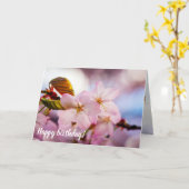 甘いさくらんぼのピンク色と青空 カード (黄色い花)