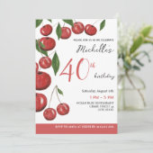 甘いさくらんぼウォーターカラーイラストレーション誕生日イン 招待状 (スタンド正面)