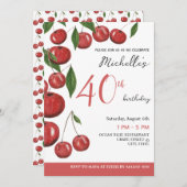 甘いさくらんぼウォーターカラーイラストレーション誕生日イン 招待状 (正面/裏面)