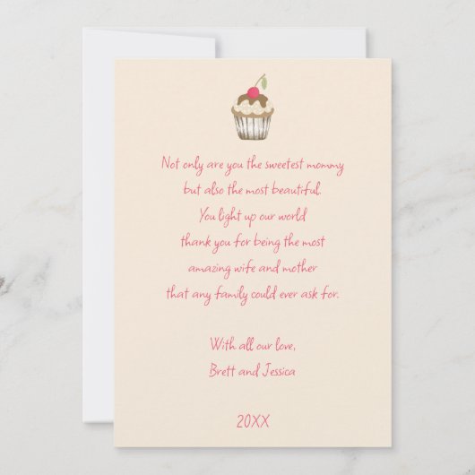 甘いさくらんぼオントップカップケーキマザーズ日写真カード 招待状 (裏面)