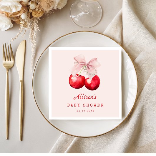 甘いさくらんぼオントップベビーシャワーガール スタンダードランチョンナプキン